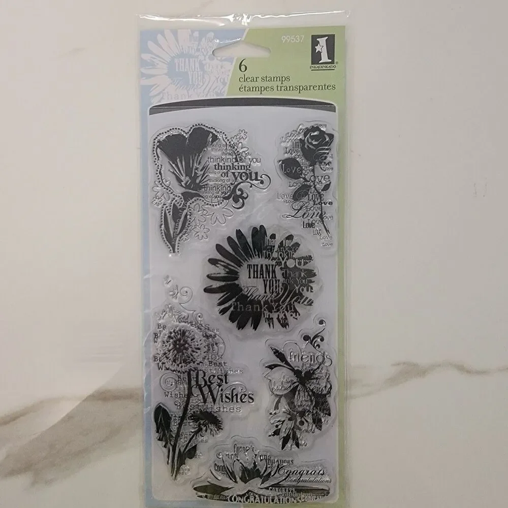 Inkadinkado & Heidi Grace Clear Stamps Flower Sentiments Friendship LOT of 2